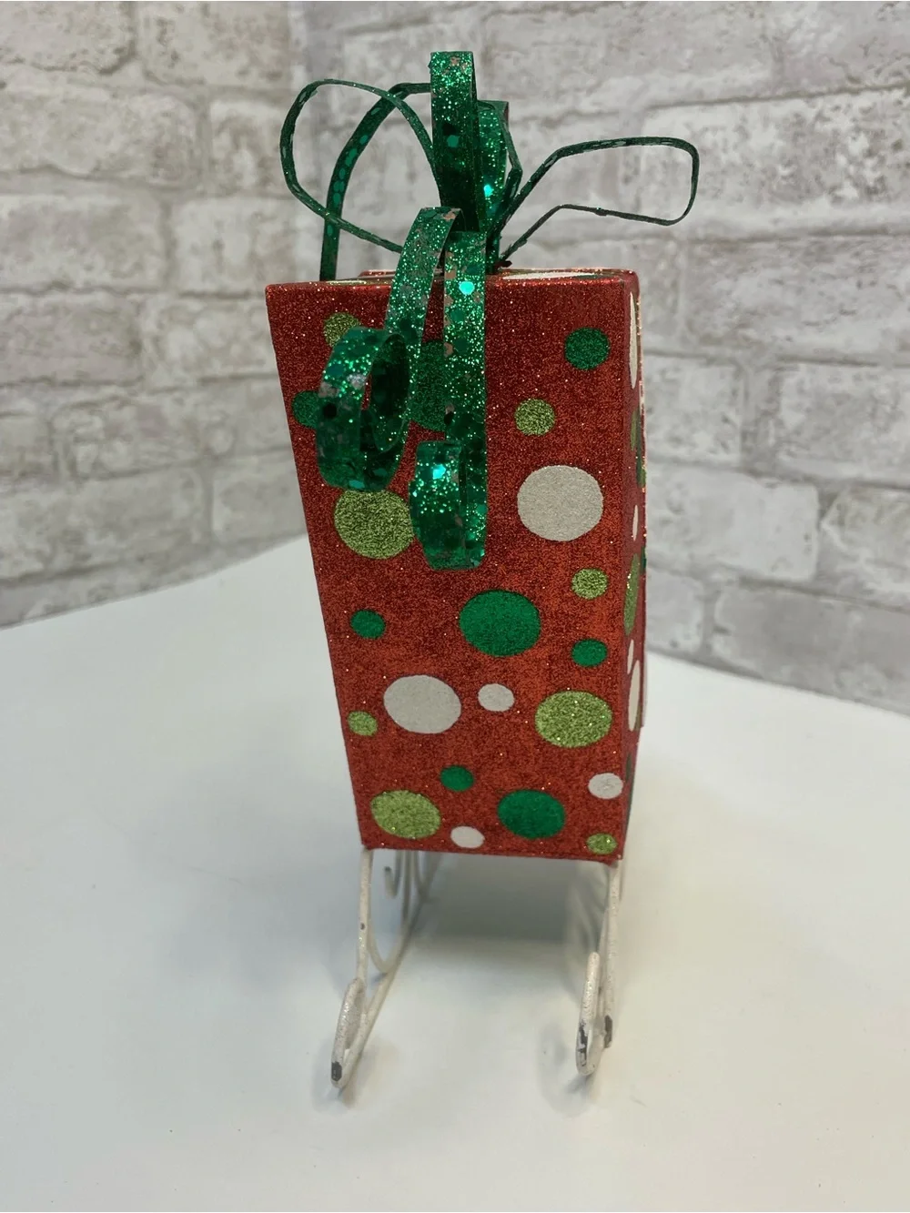 Vintage Pier 1 Christmas Glitter Polkadot Metal Sled Very Rare HTF 10” Decor